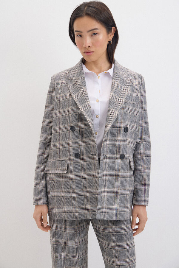 Cortefiel Checked crossed blazer Multicolour