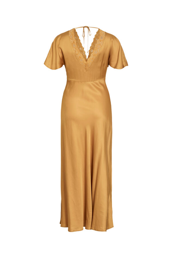 Vila Satin-finish lace party dress Gold