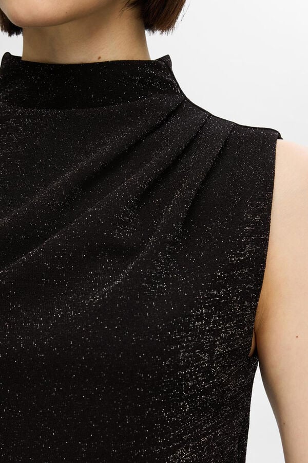 Cortefiel High neck straps with glitter. Slim fit.  Black