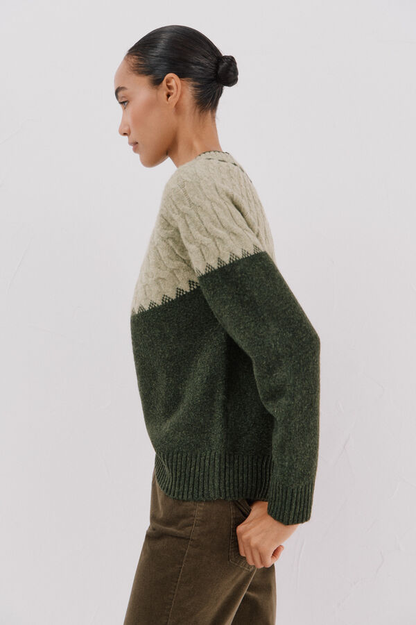 Cortefiel Contrast cross-knit jumper Green