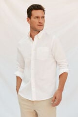 Cortefiel Plain linen/cotton shirt White