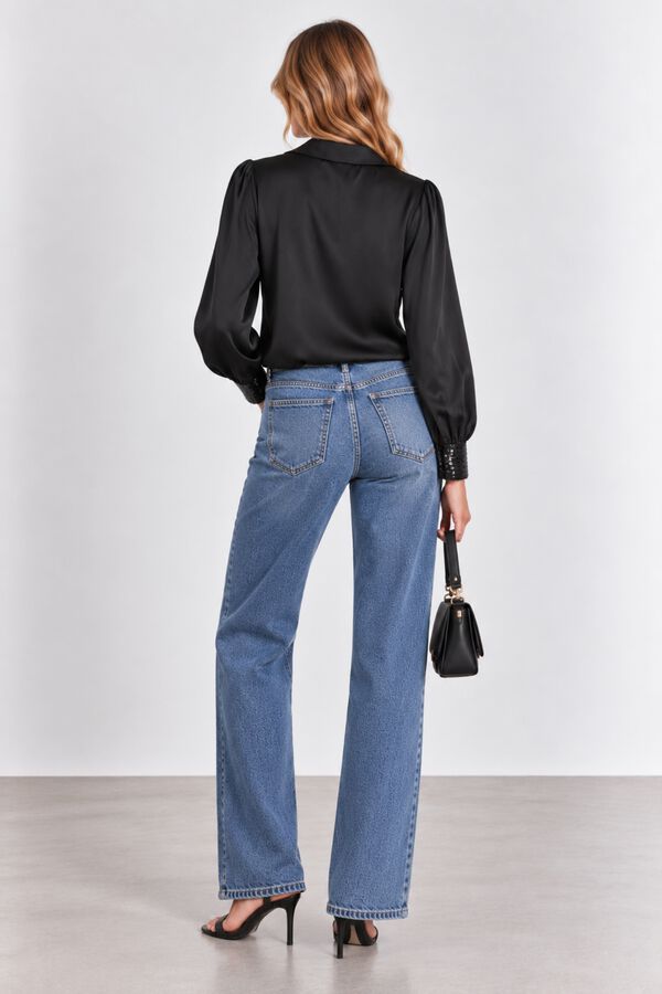 Vila Blusa acetinada com punhos de lantejoulas Preto