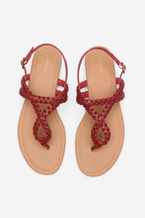 Cortefiel Flat braided sandal Printed red