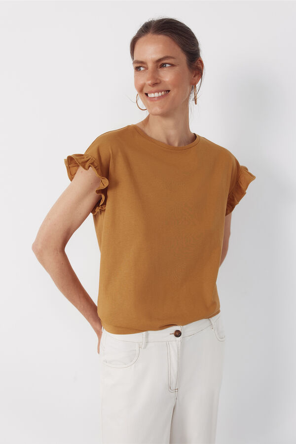 Cortefiel Essential ruffle t-shirt Gold