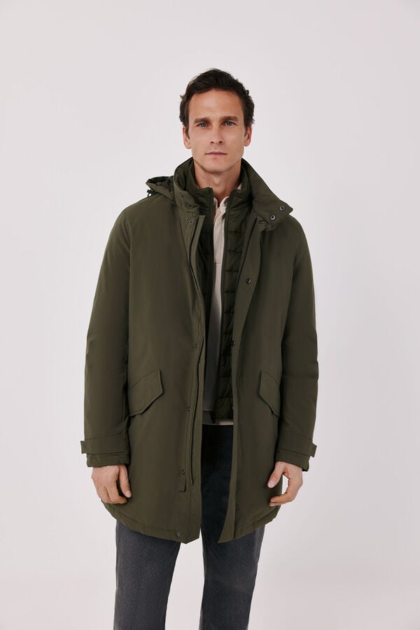 Cortefiel Waterproof trench with removable lining Kaki