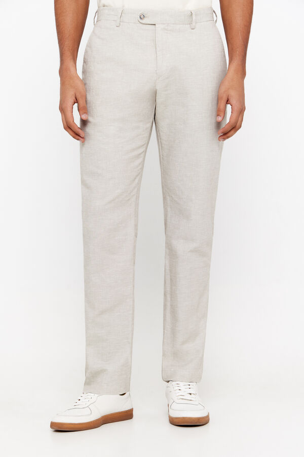 Cortefiel Cotton/linen slim fit trousers Beige