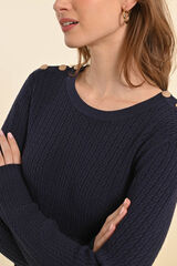Molly Bracken Camisola feminina de manga comprida com detalhe de botões dourado Azul
