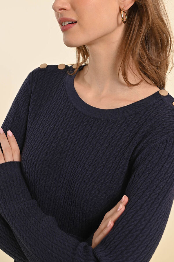 Molly Bracken Camisola feminina de manga comprida com detalhe de botões dourado Azul