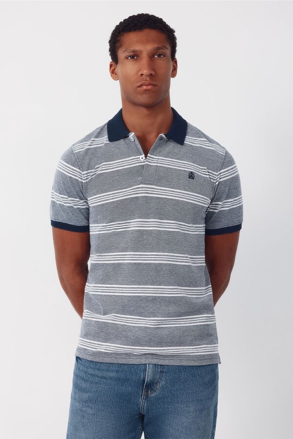 Cortefiel Striped oxford polo shirt Navy