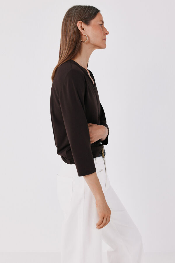Cortefiel Henley T-shirt Dark brown