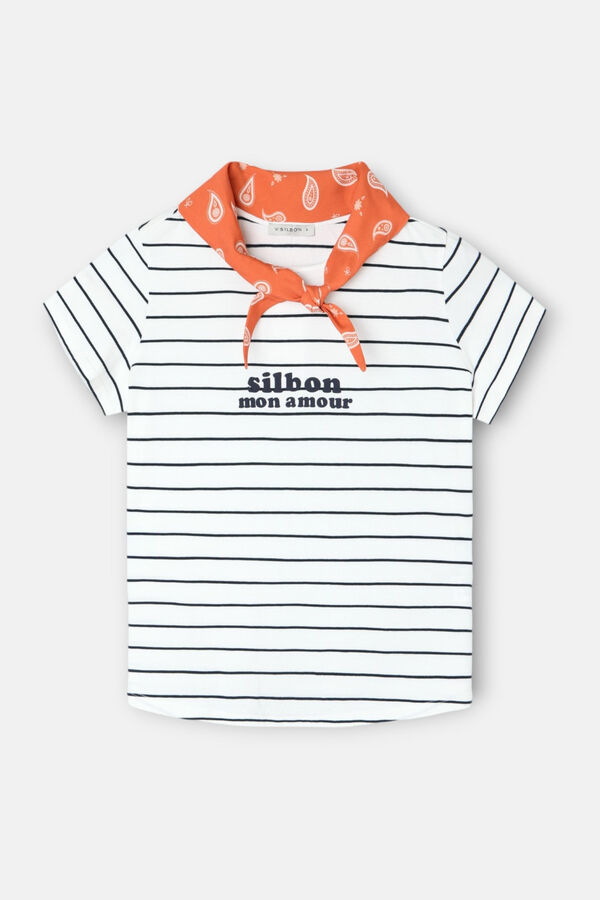 Silbon T-shirt mulher com aplica&ccedil;&atilde;o silbon bandana Impress&atilde;o
