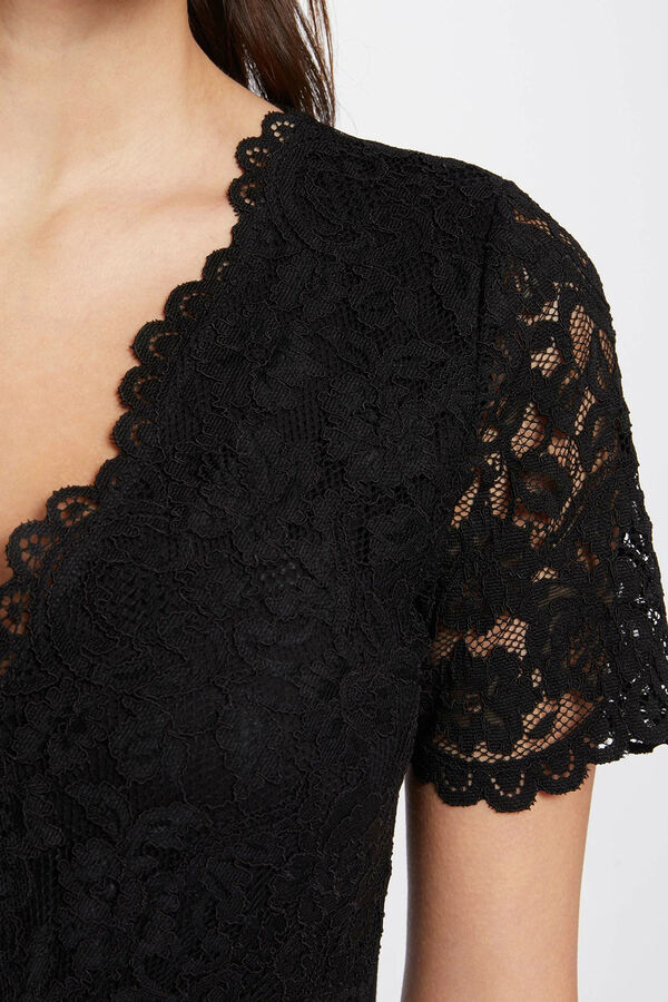 Morgan short sleeve bodysuit with lace Black