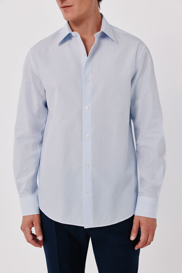 Cortefiel Striped cotton Tencel dress shirt Blue