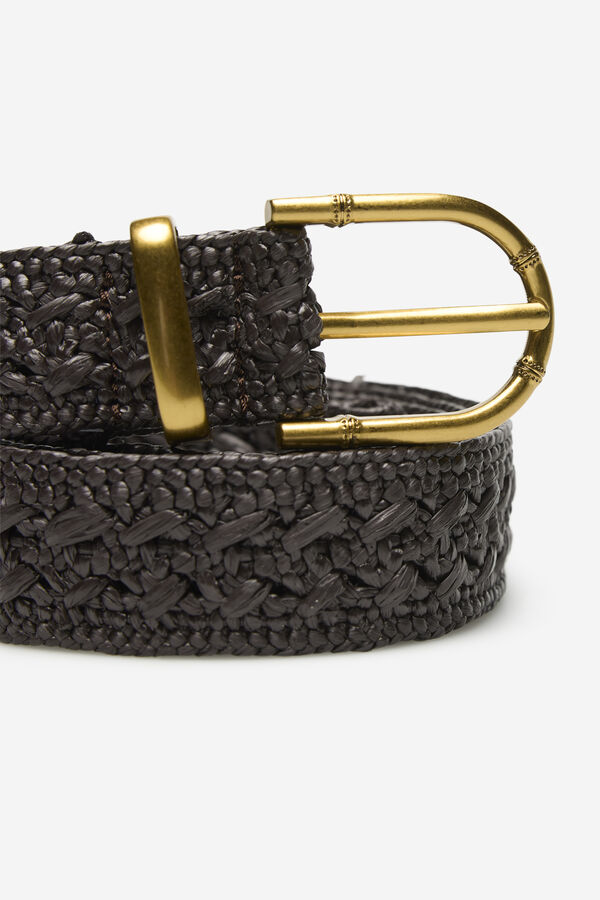 Cortefiel Basic raffia belt Dark brown