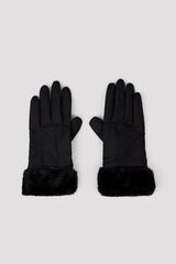 Cortefiel Nylon faux fur effect gloves Black