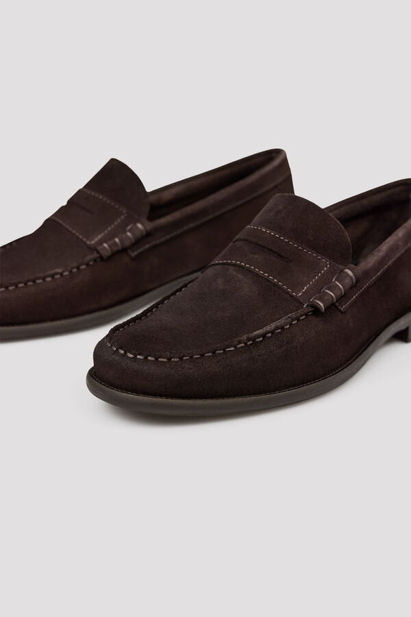 Cortefiel Suede leather penny loafers Brown