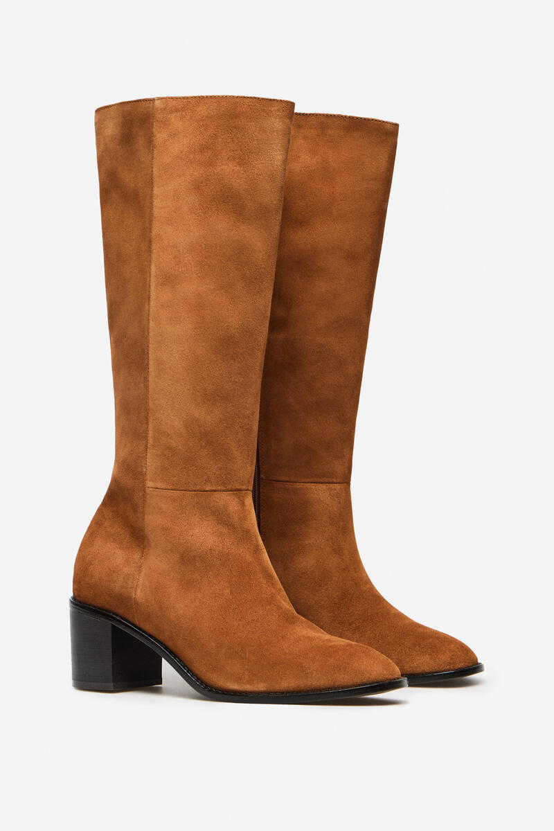 Cortefiel Split leather knee-length boot Brown