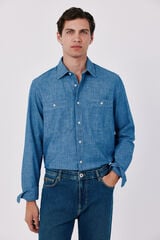 Cortefiel Chambray utility shirt Navy