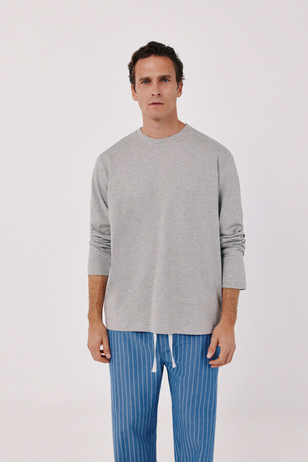 Cortefiel Jersey-knit and fabric pyjamas set Grey
