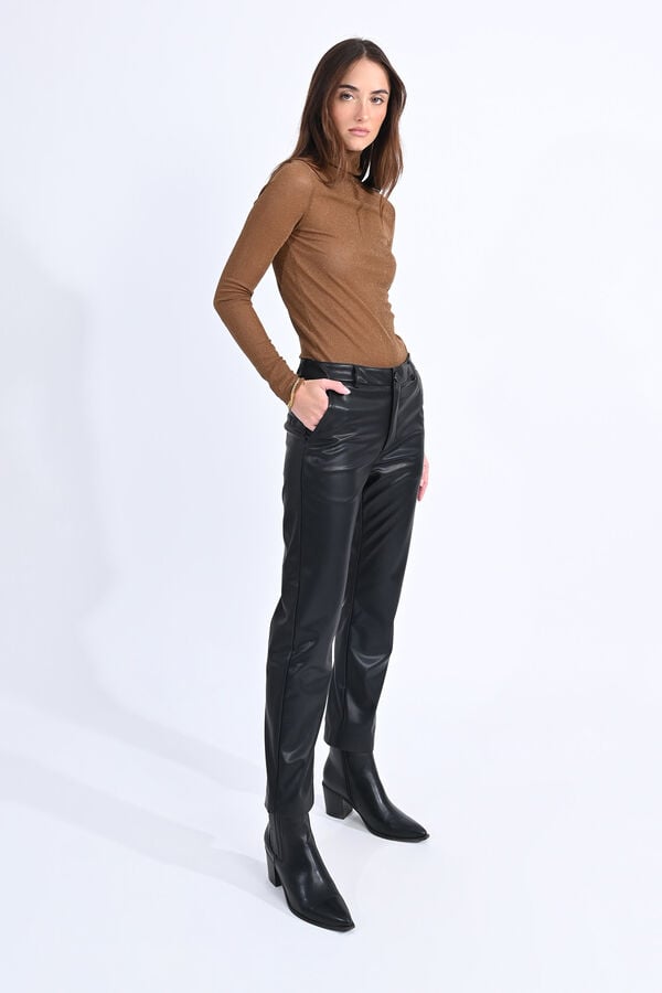 Faux leather ankle length trousers, Women's trousers