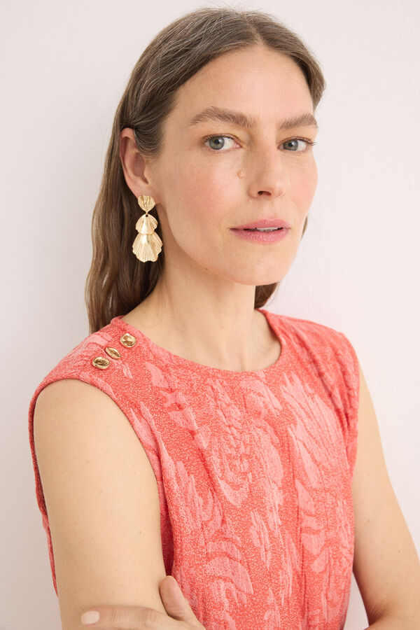 Cortefiel jacquard buckle top Coral
