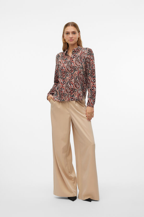 Vero Moda Camisa de manga comprida feminina com estampado paisley Vermelho