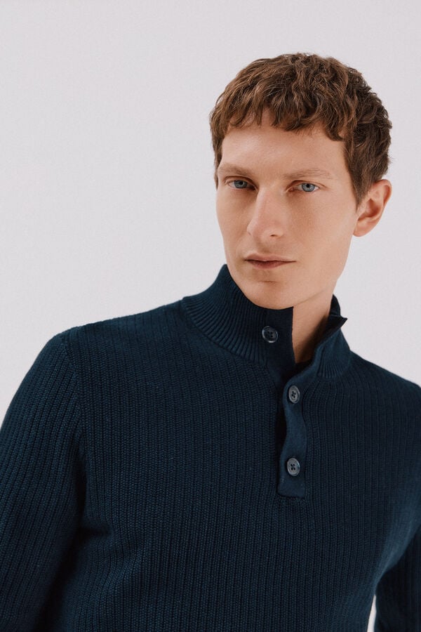 Cortefiel Structured cotton sweater  Navy
