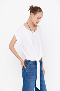 Cortefiel Short-sleeved round-neck blouse White