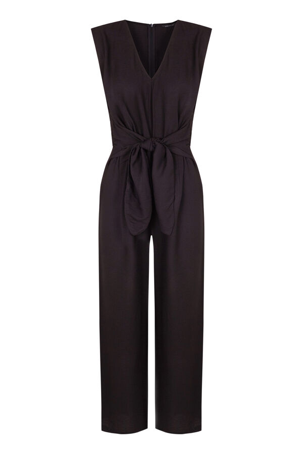Cortefiel Long jumpsuit with knot detail Black