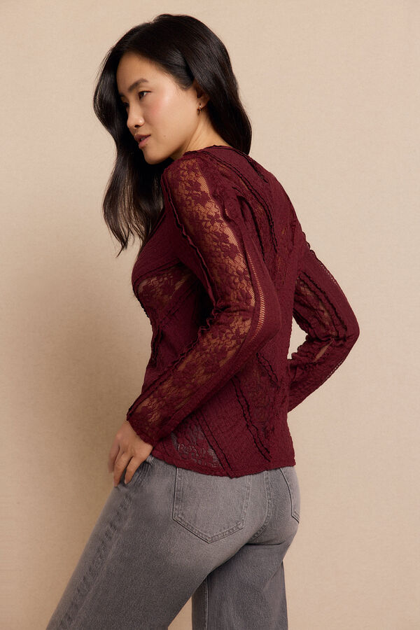 Slowlove Top encaje combinado Vino
