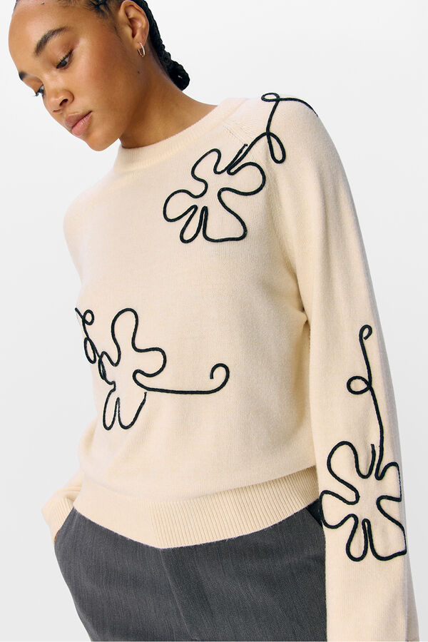 Object Camisola de malha bordado com flores Cinzento