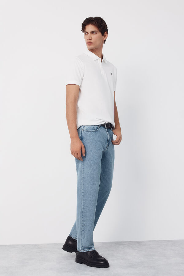 Cortefiel Piqu&eacute; basic slim polo shirt White