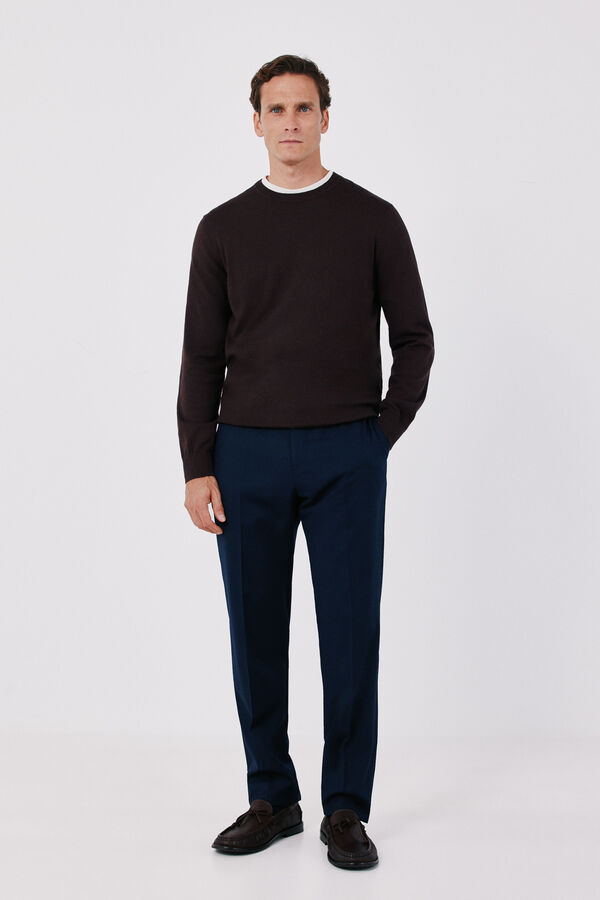 Cortefiel Cotton cashmere knit crew neck jumper Dark brown