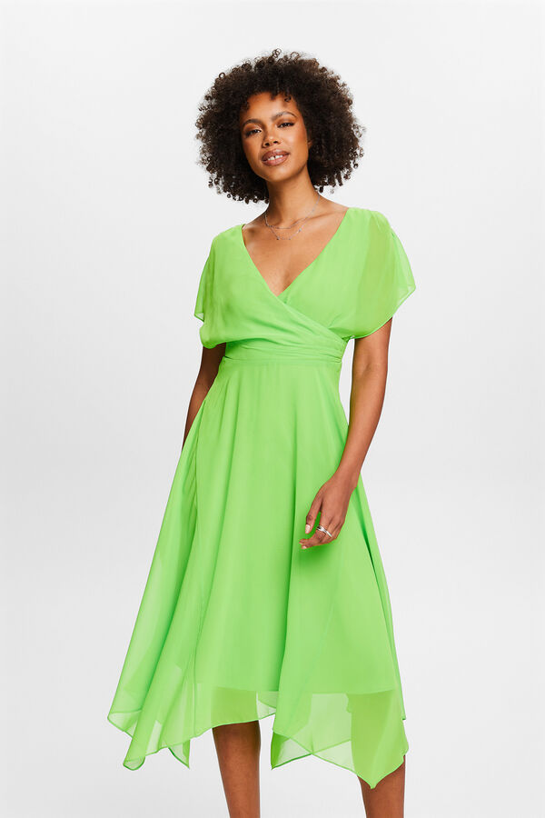 Cortefiel Vestido comprido monocolor de bainha irregular Verde