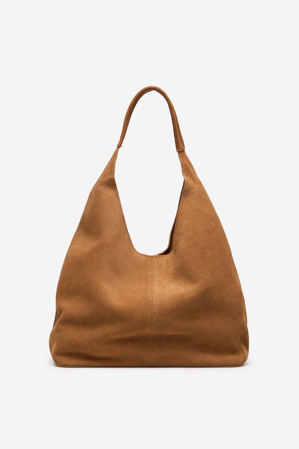 Cortefiel Leather weaved hobo Brown