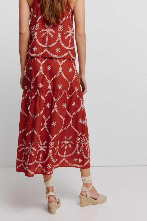 Vila Saia midi estampado tropical Laranja