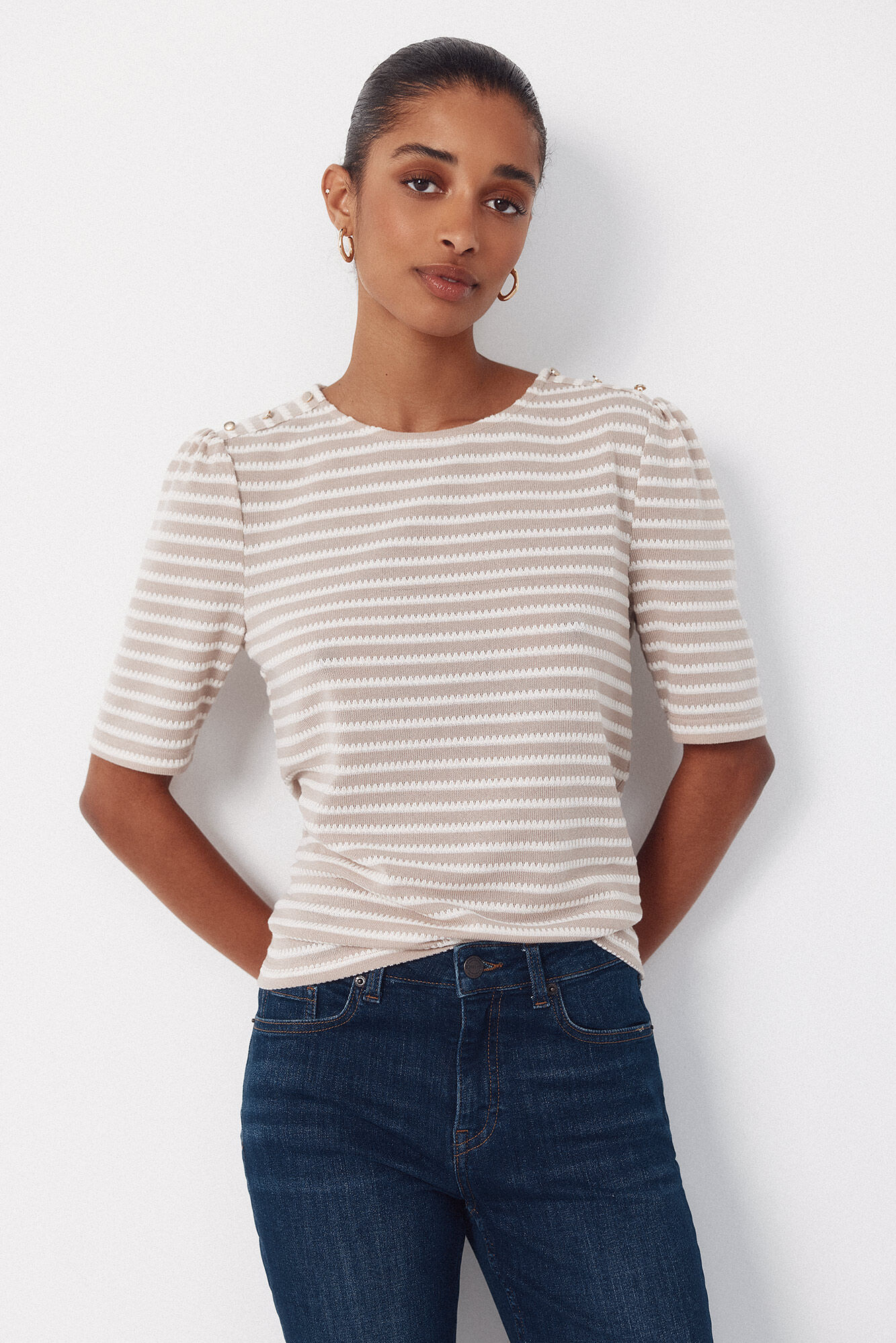 Cortefiel Striped structured t-shirt