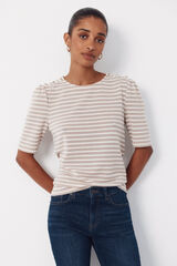 Cortefiel Striped structured t-shirt Kaki