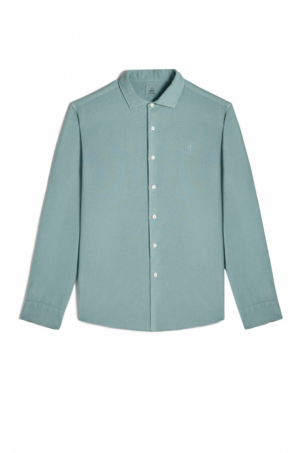 Cortefiel Camisa algodón lino manga larga Verde