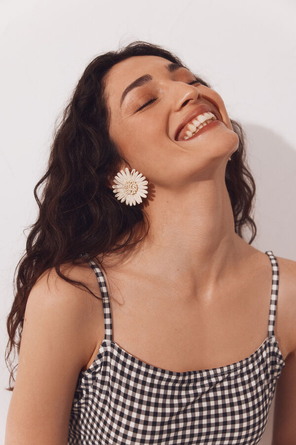 Cortefiel Square neck sculpting swimsuit Printed grey