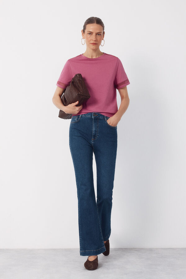 Cortefiel Hemstitch detail t-shirt Fuchsia