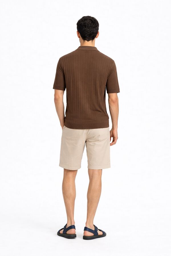 Selected Polo de malha canelada Castanho