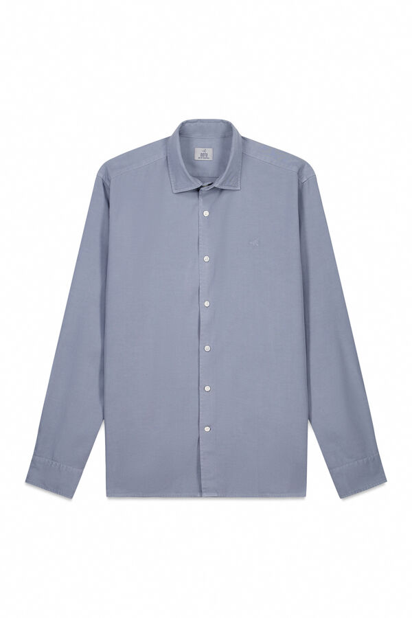 OOTO Camisa liso de algodão tencel sarja Azul