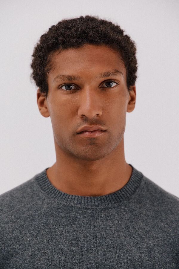 Cortefiel Lambswool jumper with round neck Grey