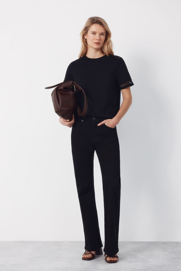 Cortefiel Hemstitch detail t-shirt Black