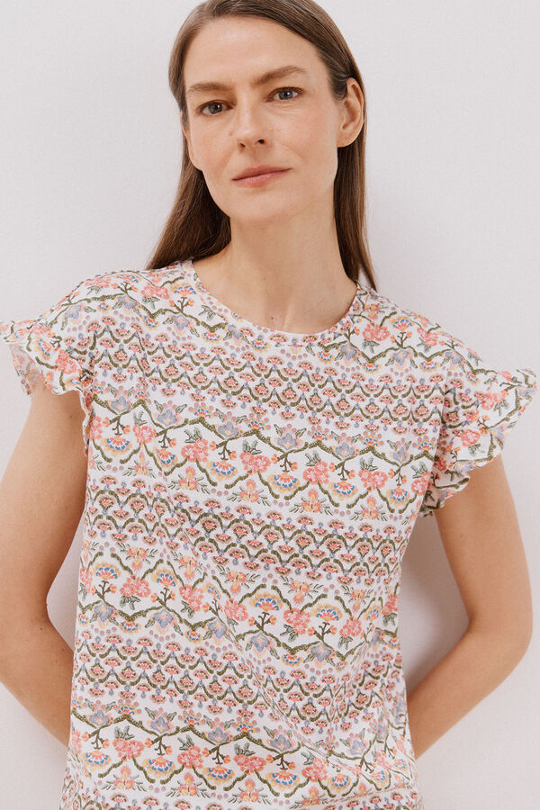 Cortefiel Essential ruffle t-shirt Printed white
