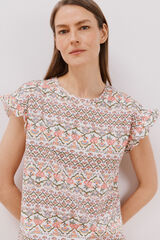 Cortefiel Essential ruffle t-shirt Printed white