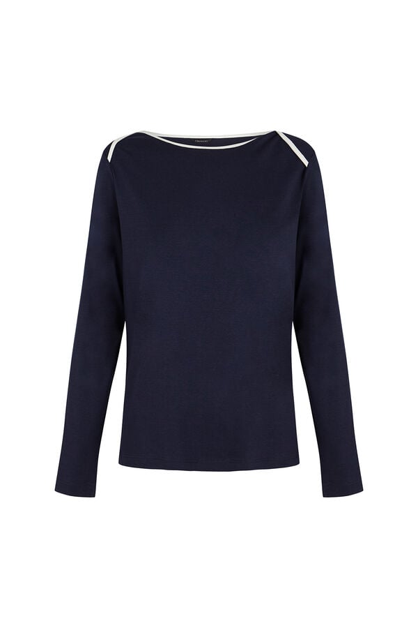 Cortefiel Camiseta com gola canoa contrastante Azul