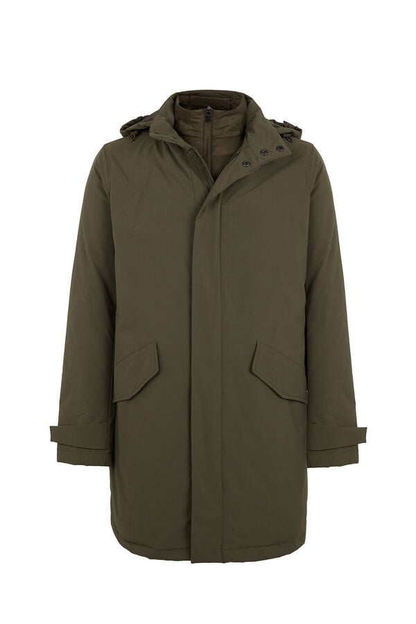 Cortefiel Waterproof trench with removable lining Kaki