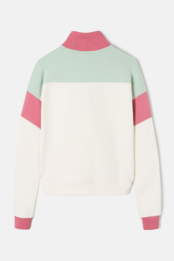 Silbon Sudadera woman tricolor cuello botones Marfil